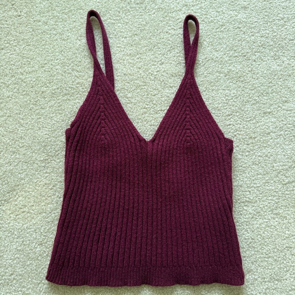 CARMAR Ribbed Knit Burgundy Crop Tank Top Size S